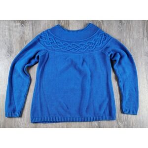 Talbots Blue Cable Knit Yoke Sweater Women's Small Cashmere Blend Pullover